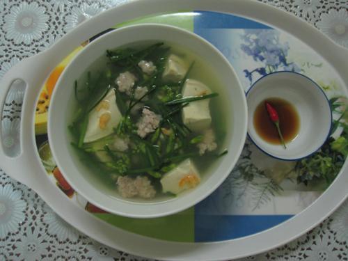 canh bông hẹ đậu hũ non
